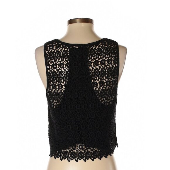 CLUB MONACO Black silk top with lace shell crop tank top in sz 3 - Picture 2 of 2